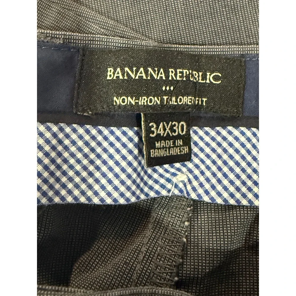 Banana Republic Chino Pants Men 34x30 Grey Tailored Fit Non-Iron Cotton Trousers